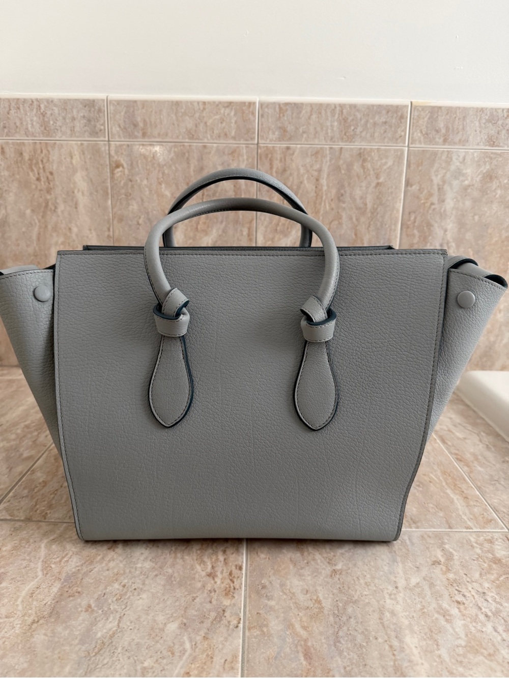 Celine Light Gray Structured Satchel